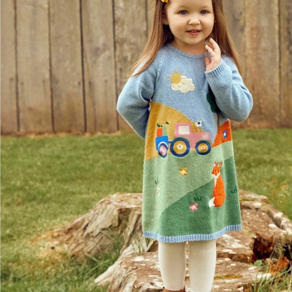 🆕NWT 🍄Jojo Maman Bebe’ 5t knitted applique’ sweater dress. HTF so soft. - Picture 8 of 10